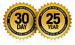 30 day return guarantee and 25 year warranty on construction for your peace of mind